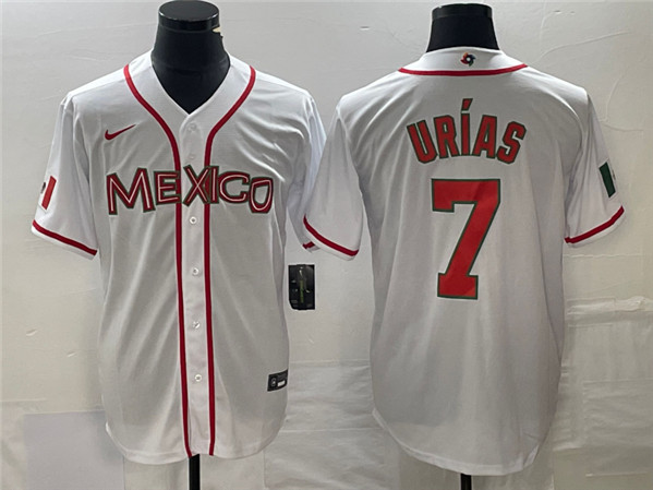 Men's Mexico Baseball #7 Julio Urías White 2023 World Baseball Classic Stitched Jersey